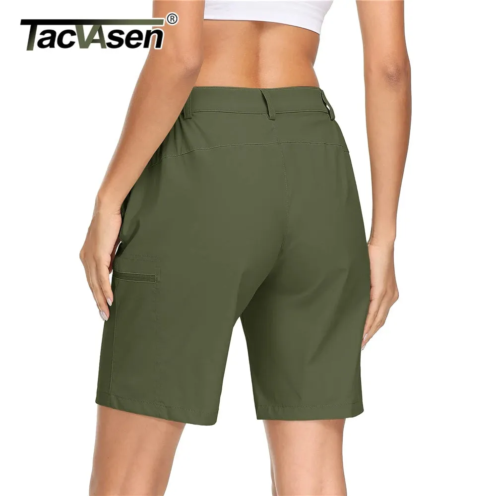 TACVASEN Quick Dry Hiking Shorts Breathable Lightweight Womens Jogging Shorts Outdoor Short Pants Zipper Pockets Cargo Workwear