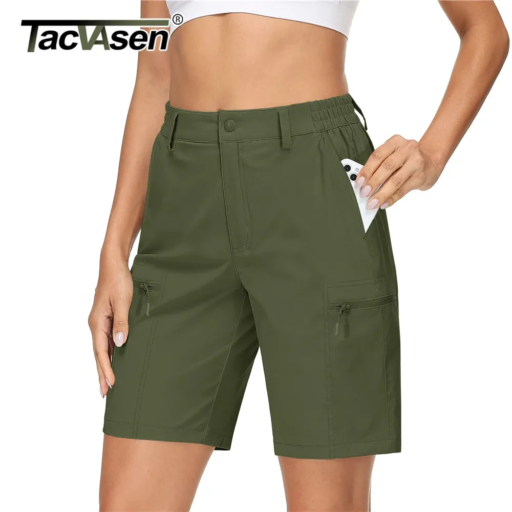 TACVASEN Quick Dry Hiking Shorts Breathable Lightweight Womens Jogging Shorts Outdoor Short Pants Zipper Pockets Cargo Workwear