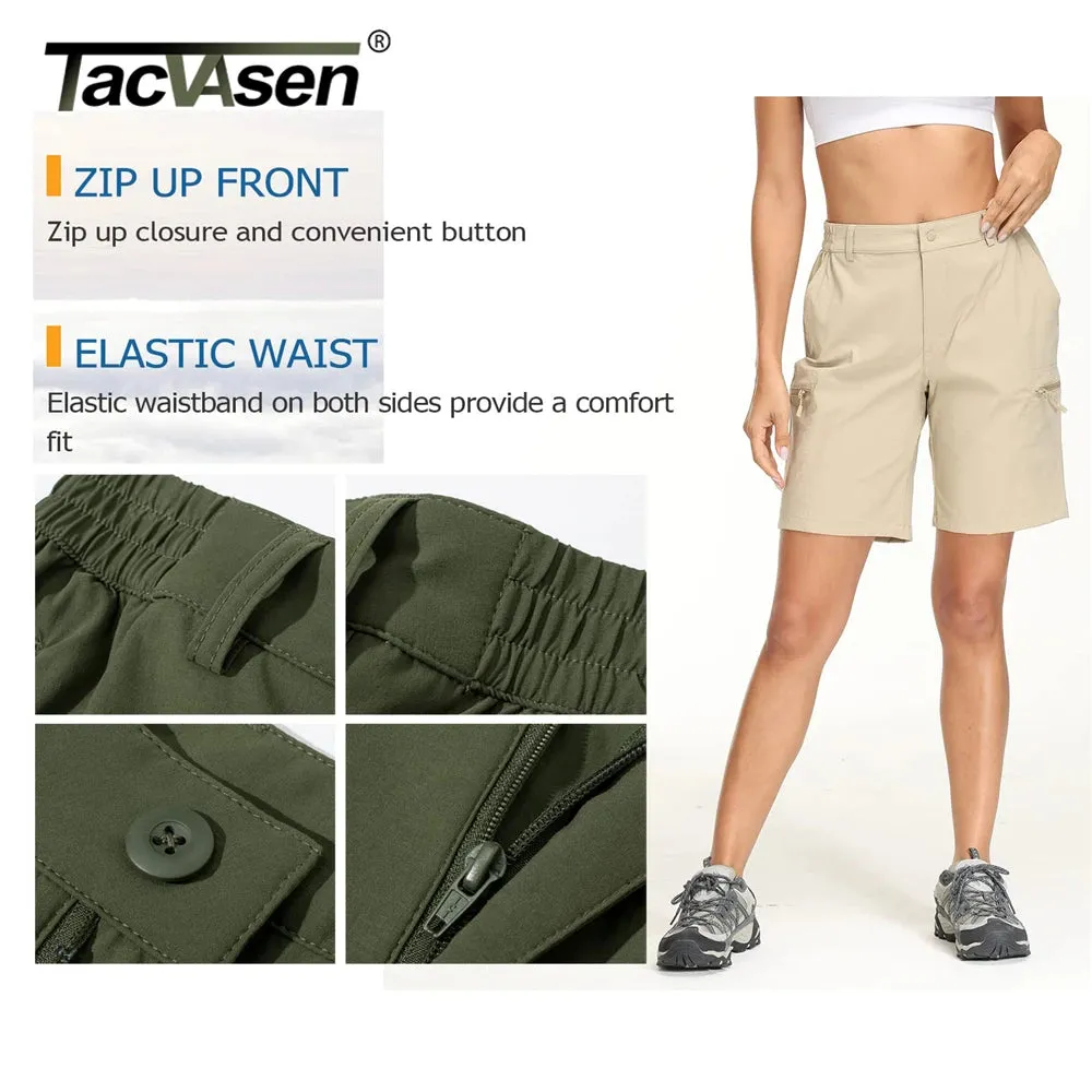 TACVASEN Quick Dry Hiking Shorts Breathable Lightweight Womens Jogging Shorts Outdoor Short Pants Zipper Pockets Cargo Workwear