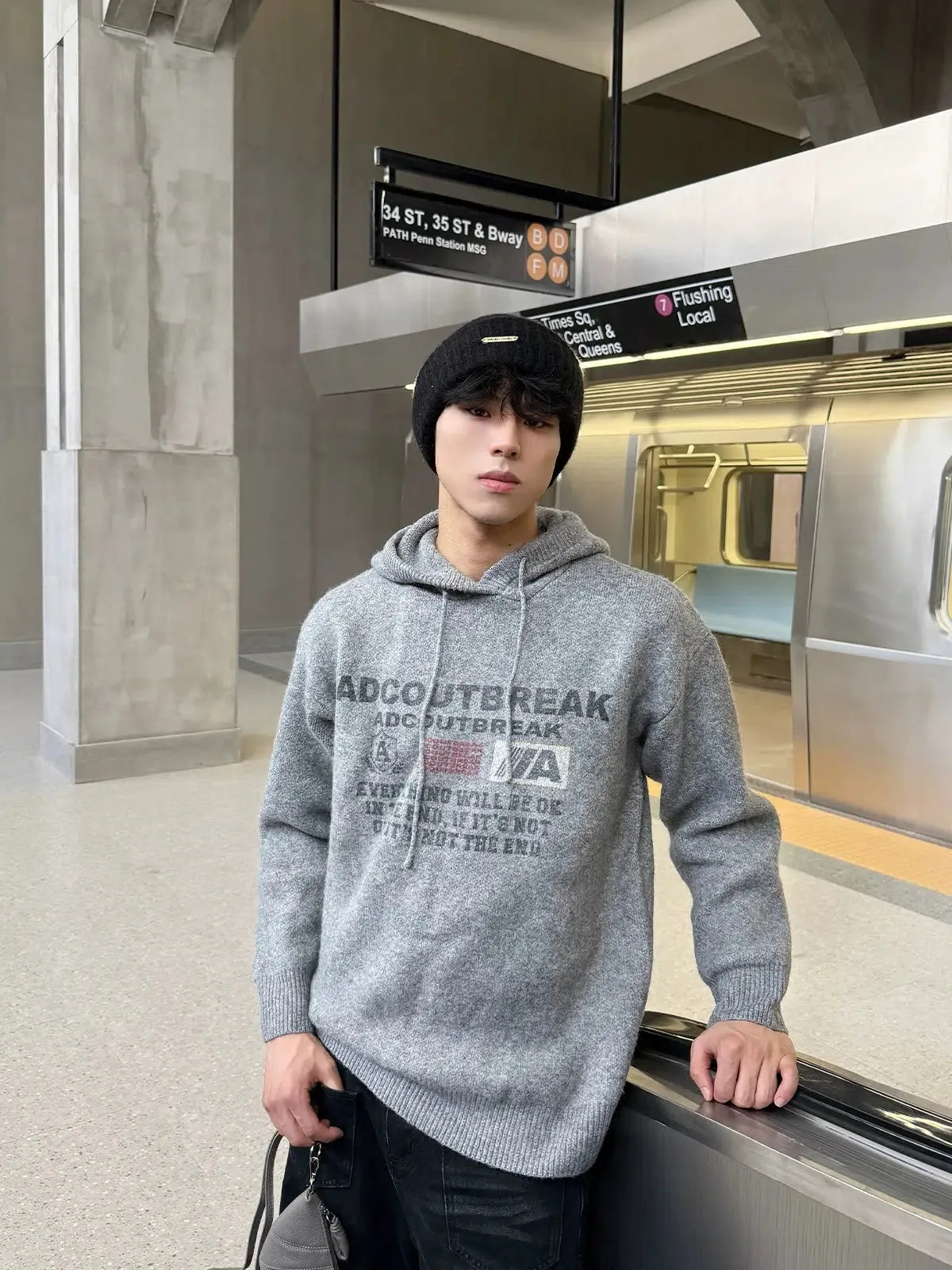 Text Print Cozy Knitwear Sweater