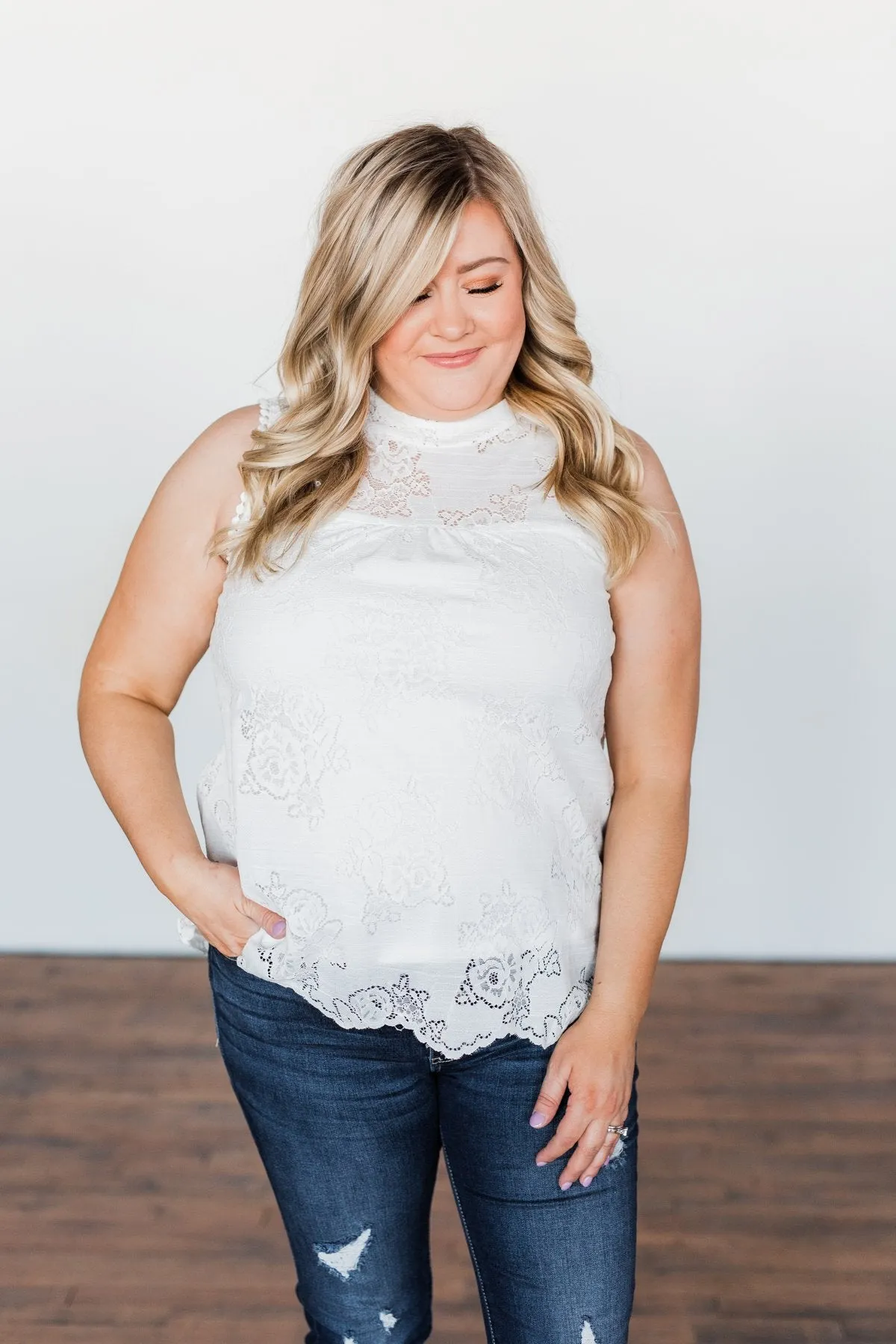 True To My Word Lace Tank Top- Off White