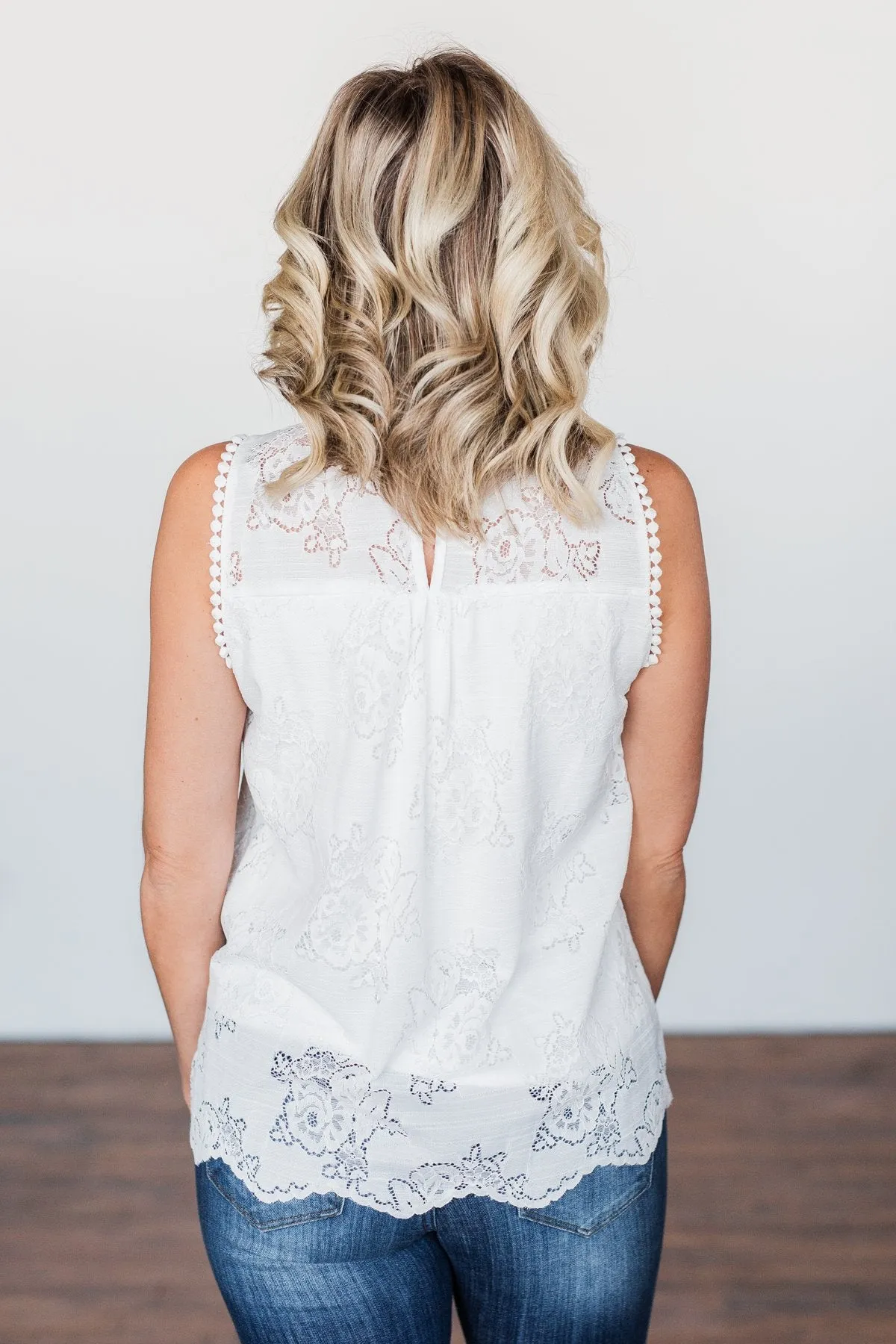 True To My Word Lace Tank Top- Off White
