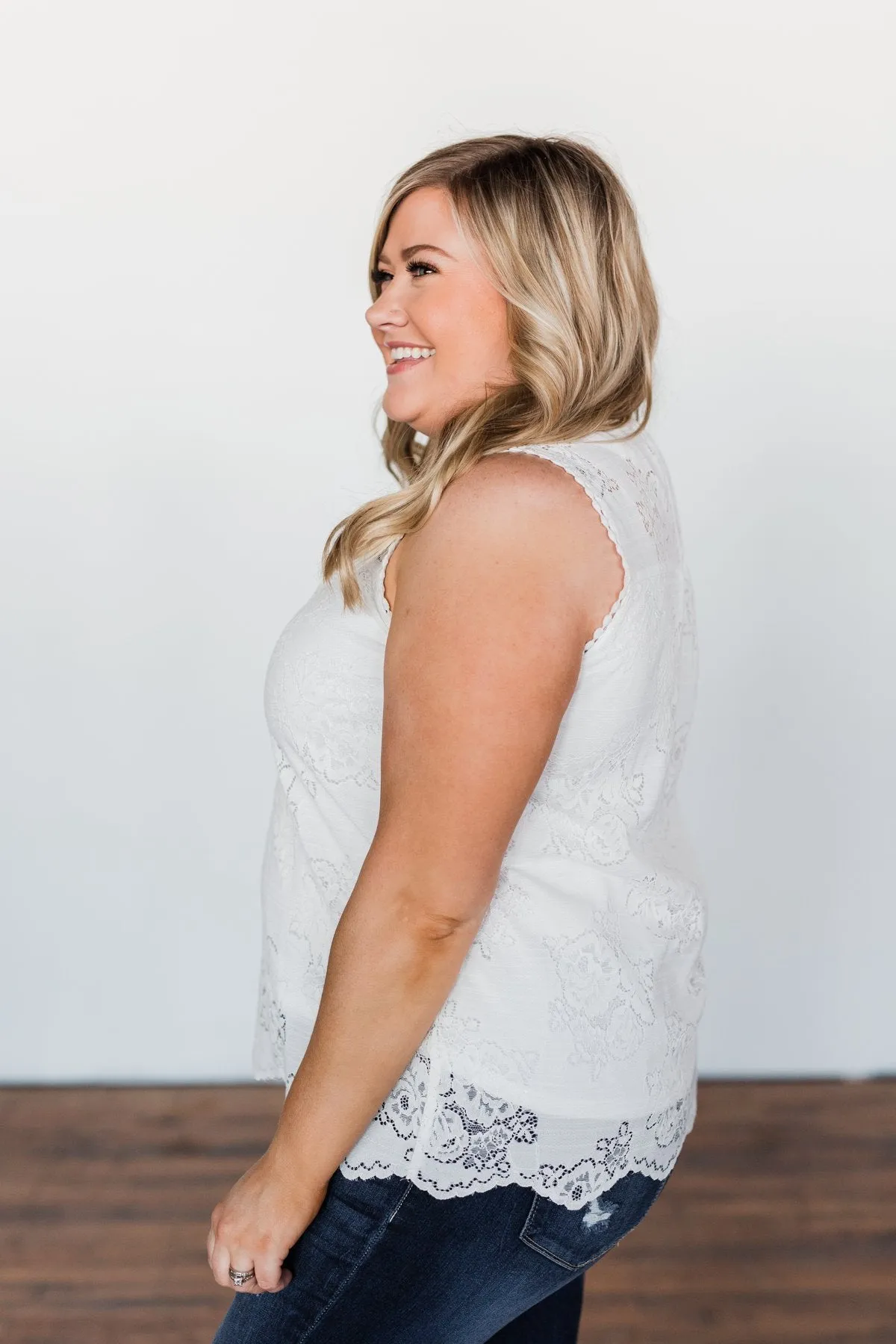 True To My Word Lace Tank Top- Off White