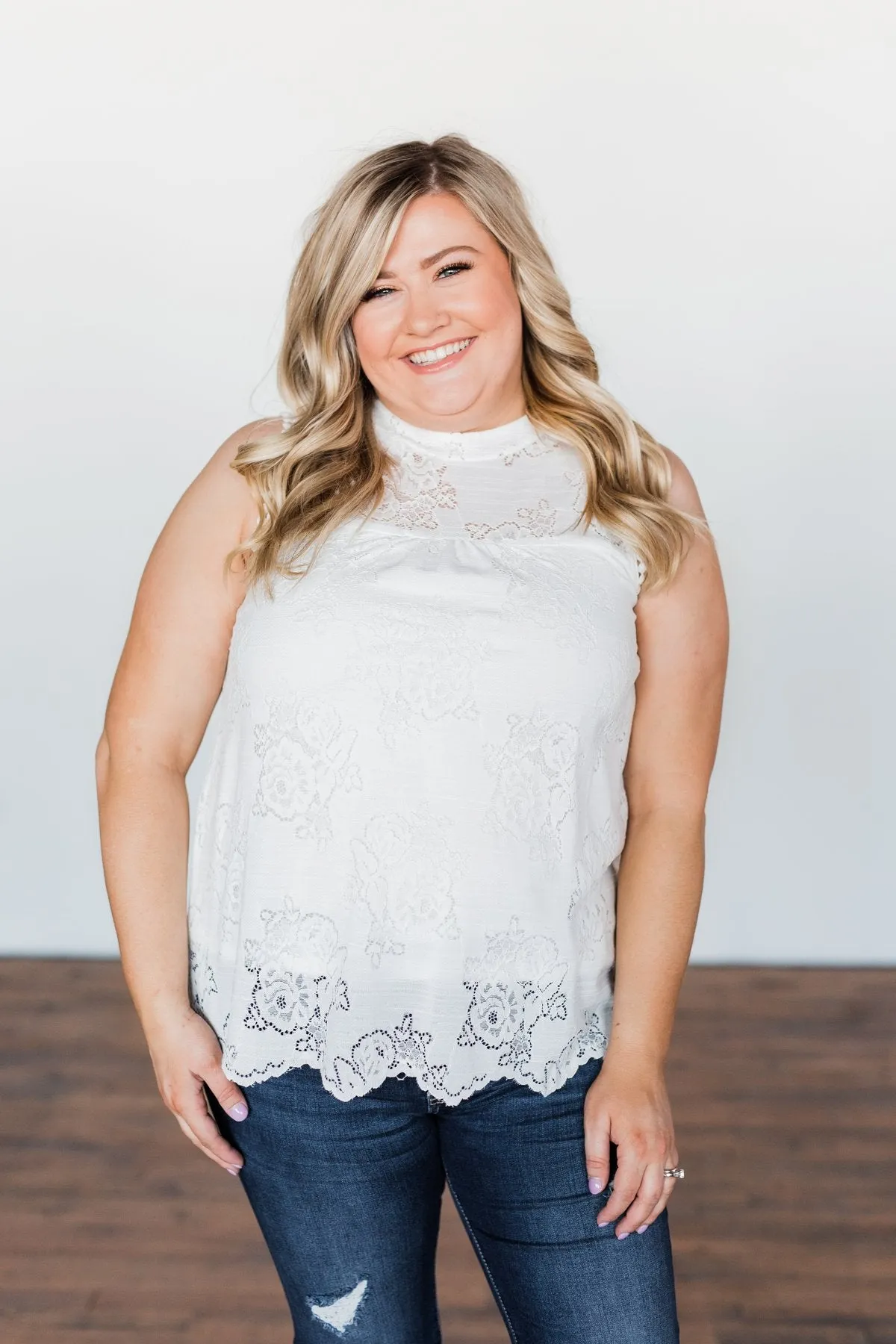 True To My Word Lace Tank Top- Off White