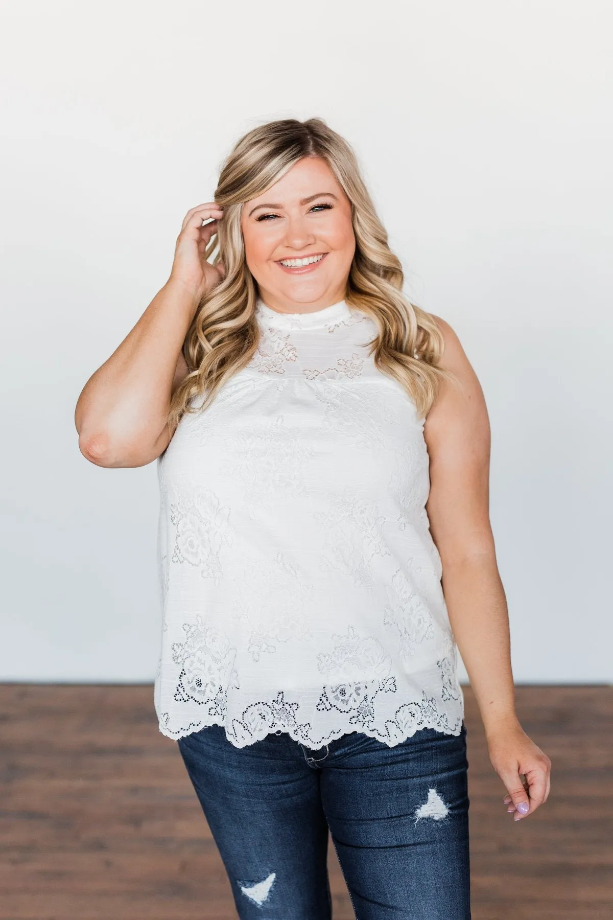 True To My Word Lace Tank Top- Off White