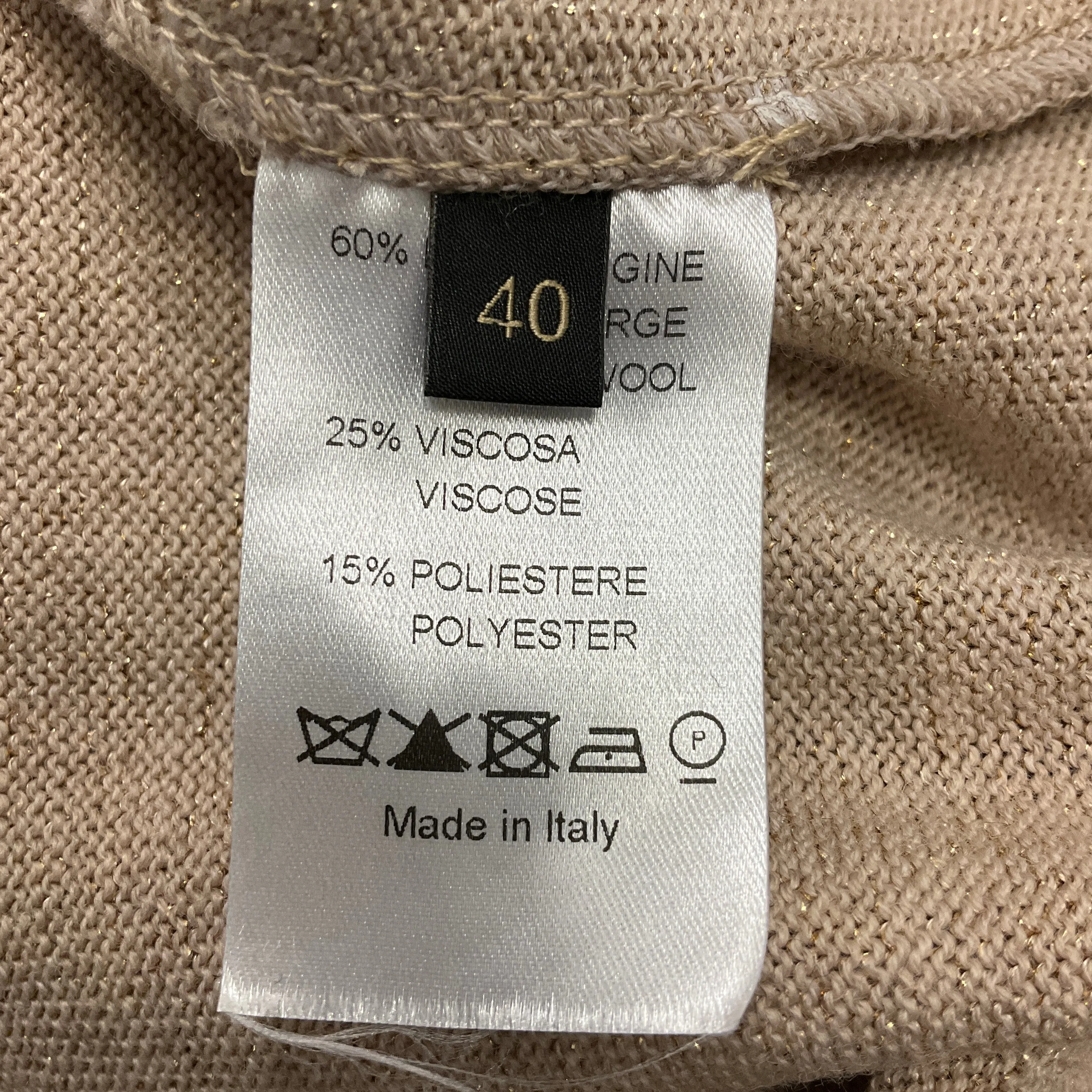 Vionnet Gold Shimmer Long Sleeved Roundneck Wool Knit Sweater