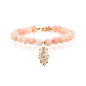 White Diamond Small Oriental Hamsa with Sea Bamboo Beads