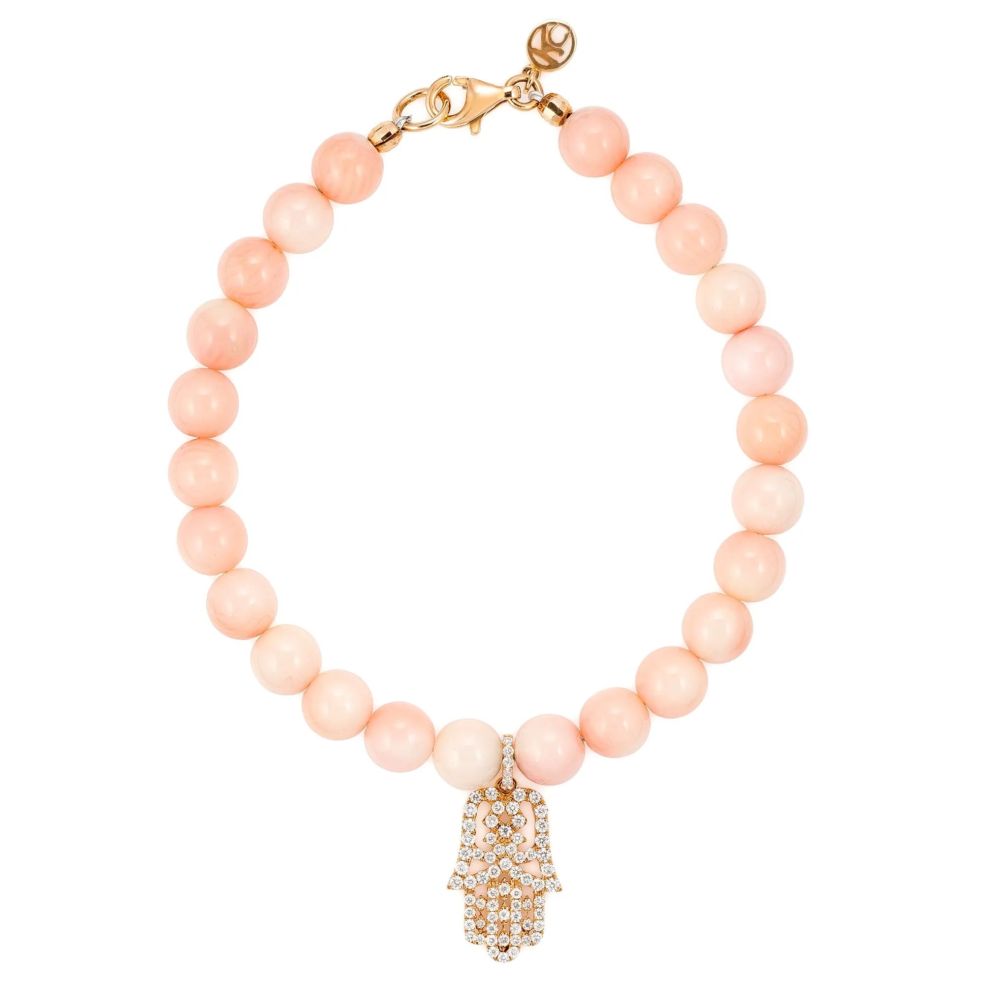 White Diamond Small Oriental Hamsa with Sea Bamboo Beads