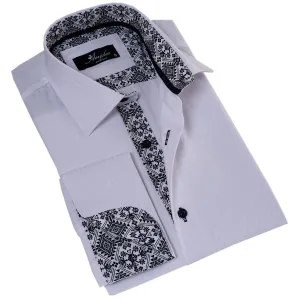 White inside Black Designer Double Cuff Shirt Mens Slim Fit Designer French Cuff Shirt - tailored Cotton Shirts for Work and Casual Wear