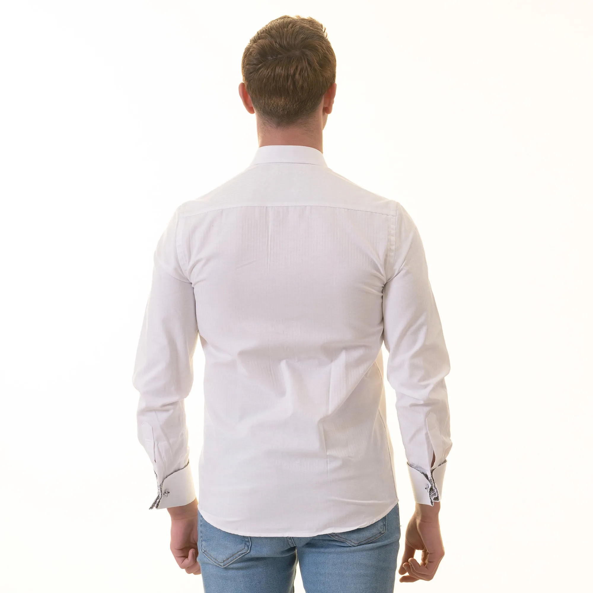 White inside Black Designer Double Cuff Shirt Mens Slim Fit Designer French Cuff Shirt - tailored Cotton Shirts for Work and Casual Wear