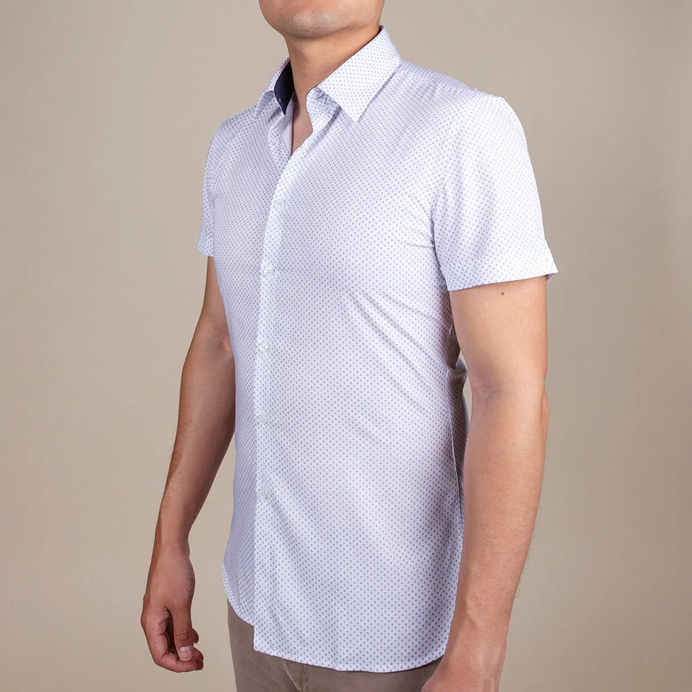 White Patterned Button Up Short Sleeve Shirt | The Jasmine