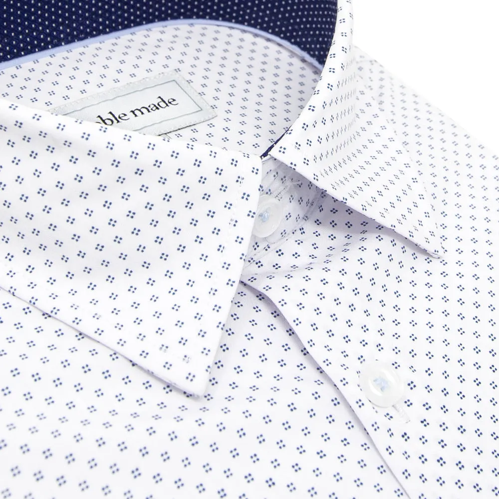 White Patterned Button Up Short Sleeve Shirt | The Jasmine
