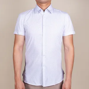 White Patterned Button Up Short Sleeve Shirt | The Jasmine