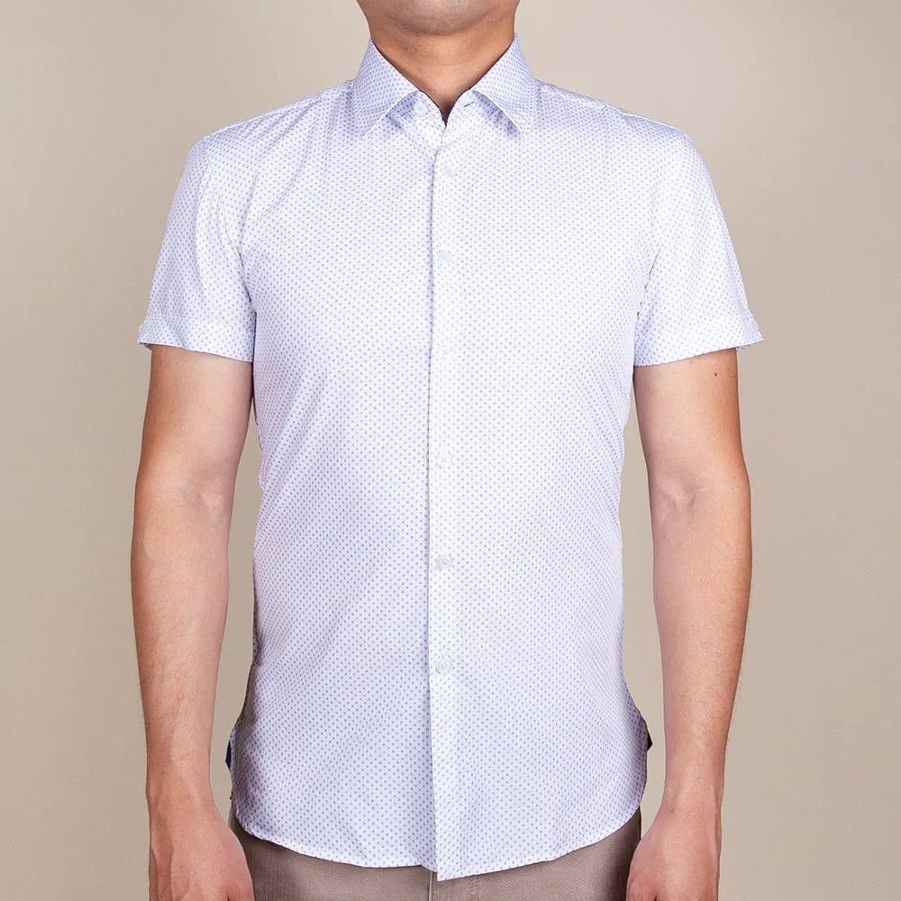 White Patterned Button Up Short Sleeve Shirt | The Jasmine