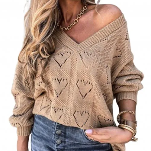 Women Love Heart Crochet Sweater