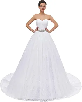 Women's Ball Gown Lace Bridal Wedding Dresses