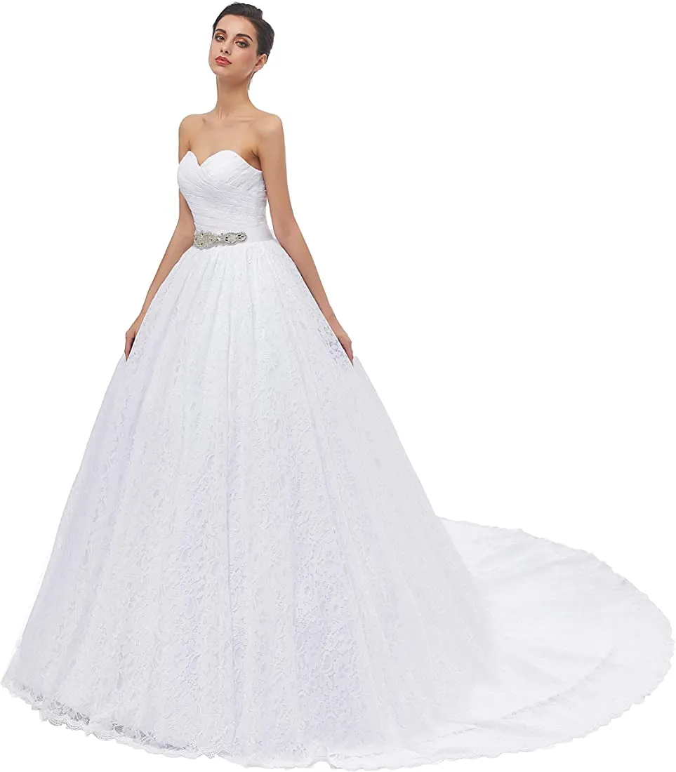 Women's Ball Gown Lace Bridal Wedding Dresses