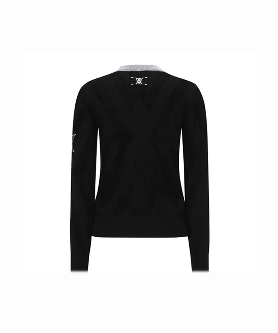 Women's Big Logo Intarsia Zip-Up Cardigan - Black