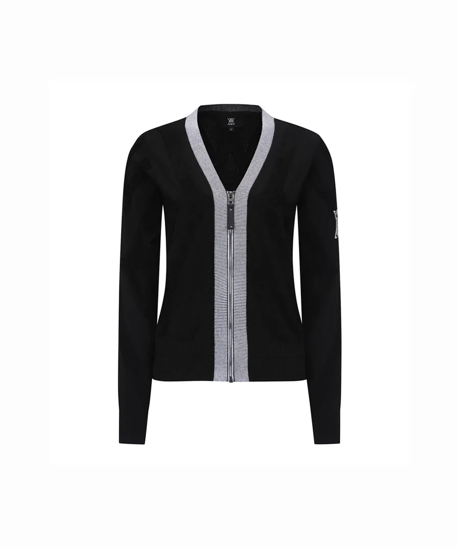 Women's Big Logo Intarsia Zip-Up Cardigan - Black