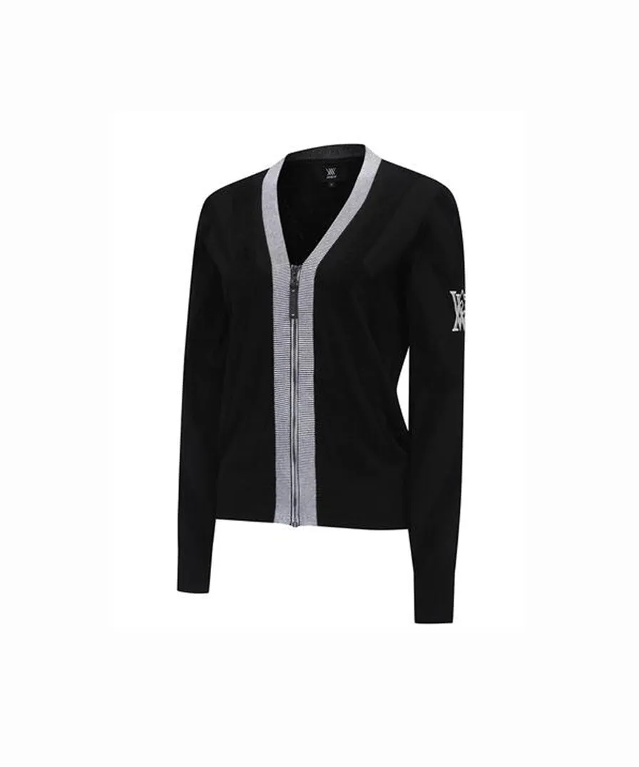 Women's Big Logo Intarsia Zip-Up Cardigan - Black