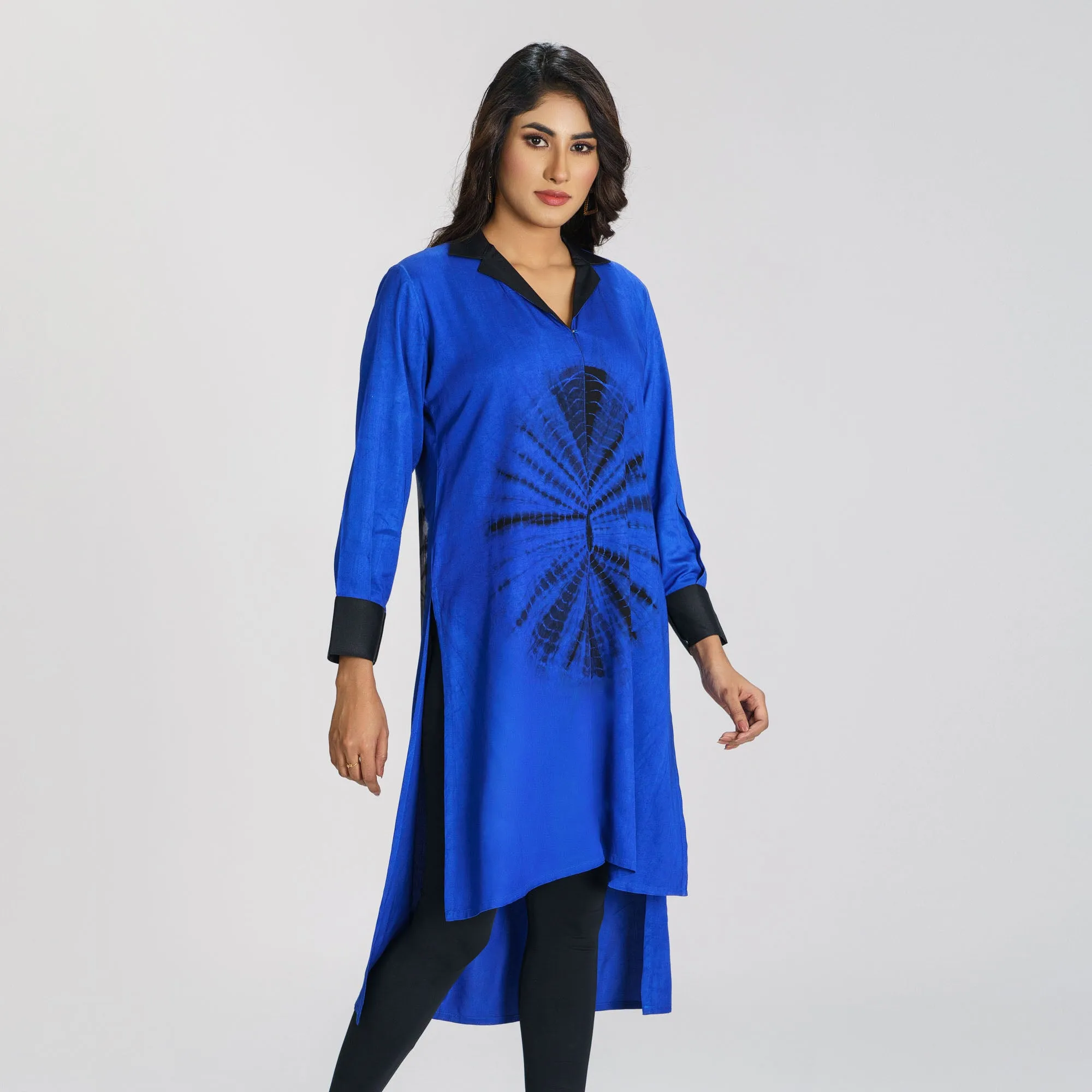 Womens Blue Tie-Dye Kurti