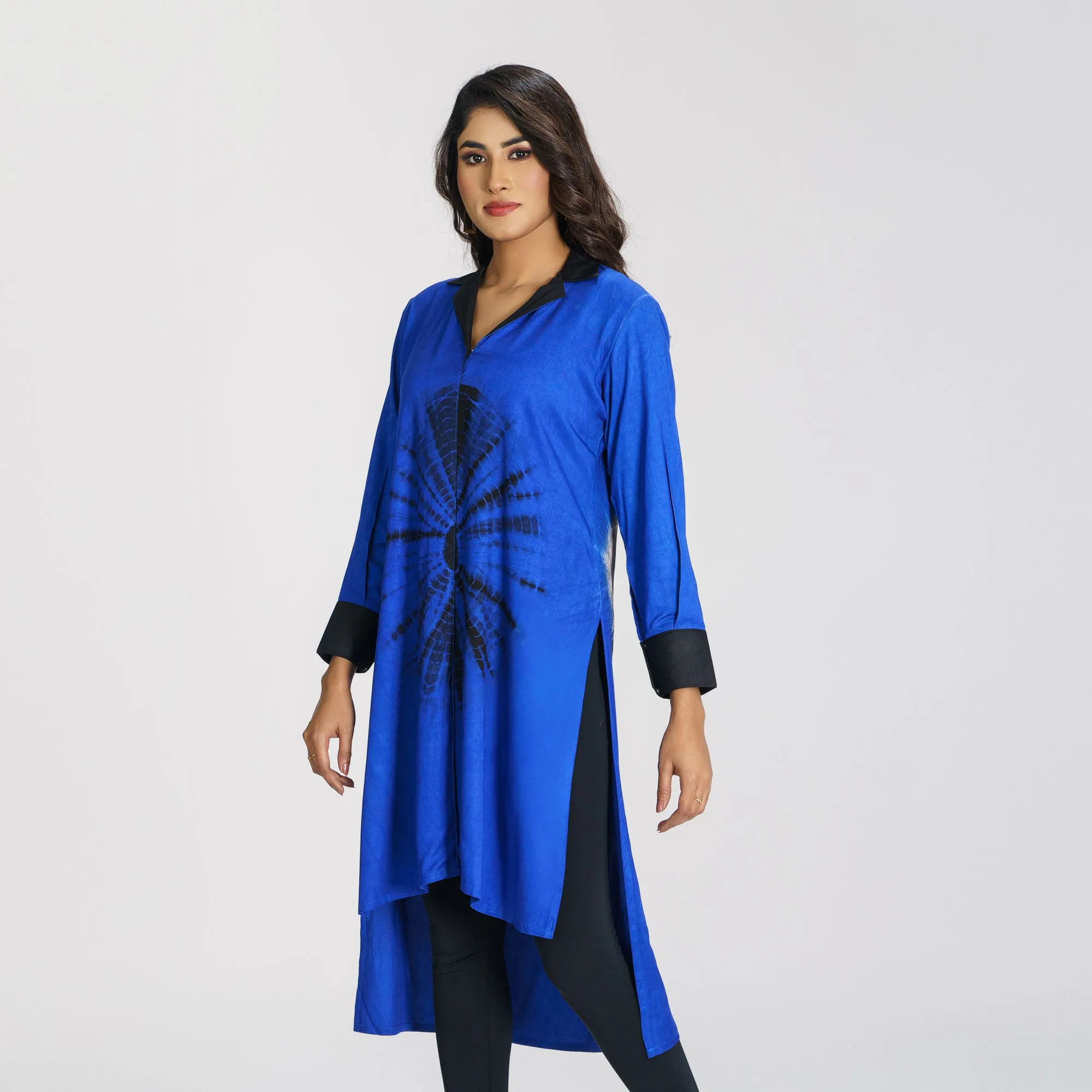 Womens Blue Tie-Dye Kurti