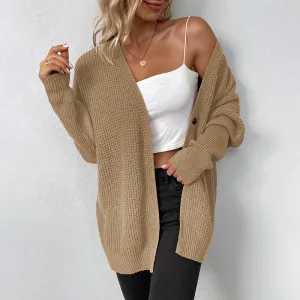 Women's Cardigans Kniting Plain Bat Sleeves Button