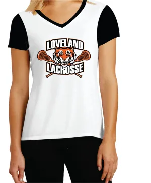 Women's Fitted V Neck T-Shirt Contrast Sleeves #300