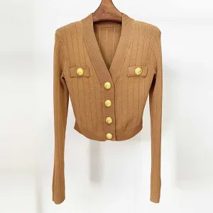Women's Knitwear V Neck Tops Long Sleeves Cardigan Black, White, Khaki