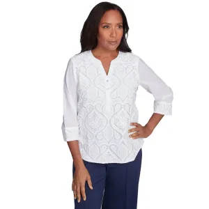 Women's Lace Scroll Solid Henley Top - 89443