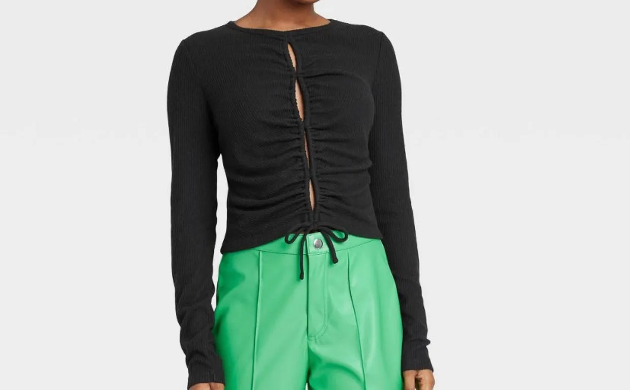 Women's Long Sleeve Lace-Up Cozy Knit Blouse - Wild Fable