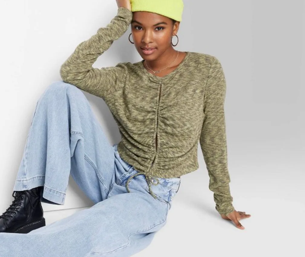 Women's Long Sleeve Lace-Up Cozy Knit Blouse - Wild Fable