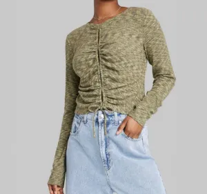 Women's Long Sleeve Lace-Up Cozy Knit Blouse - Wild Fable