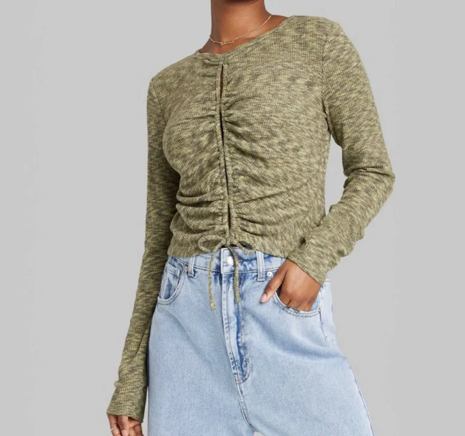 Women's Long Sleeve Lace-Up Cozy Knit Blouse - Wild Fable