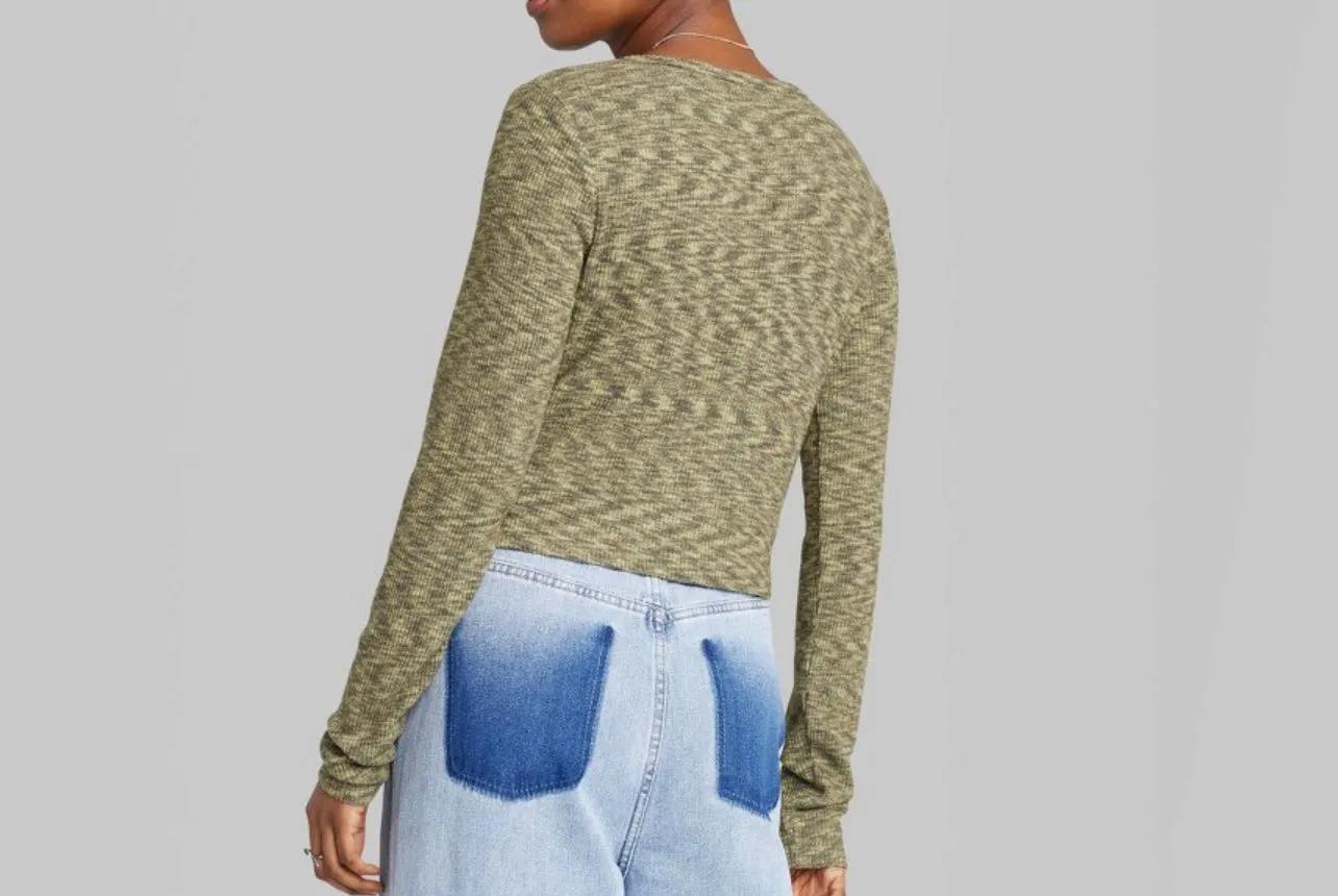 Women's Long Sleeve Lace-Up Cozy Knit Blouse - Wild Fable