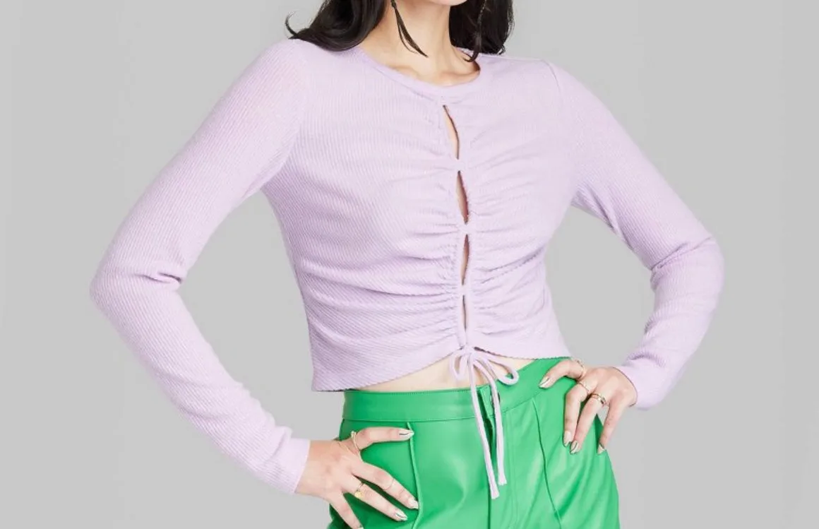 Women's Long Sleeve Lace-Up Cozy Knit Blouse - Wild Fable