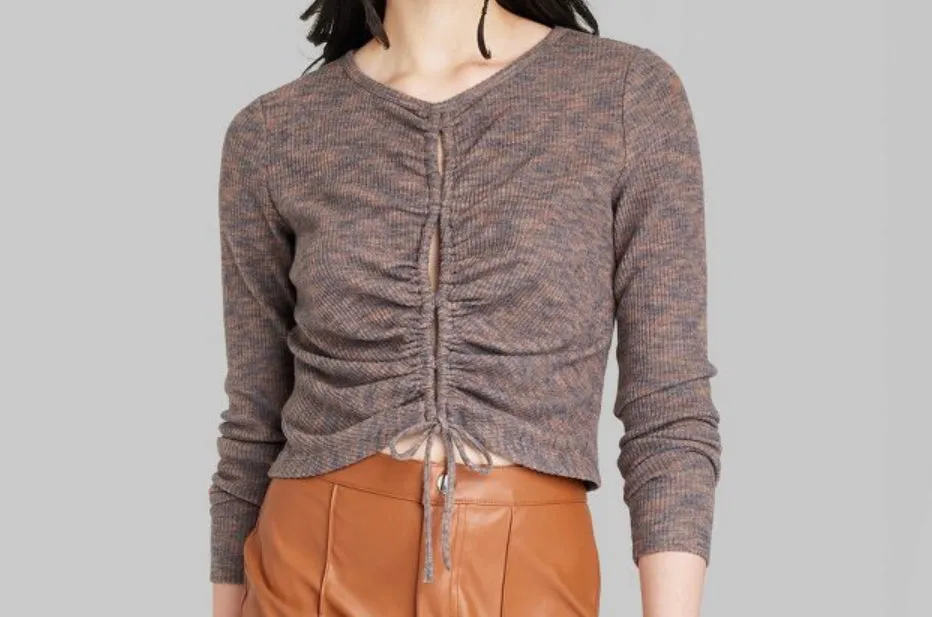 Women's Long Sleeve Lace-Up Cozy Knit Blouse - Wild Fable