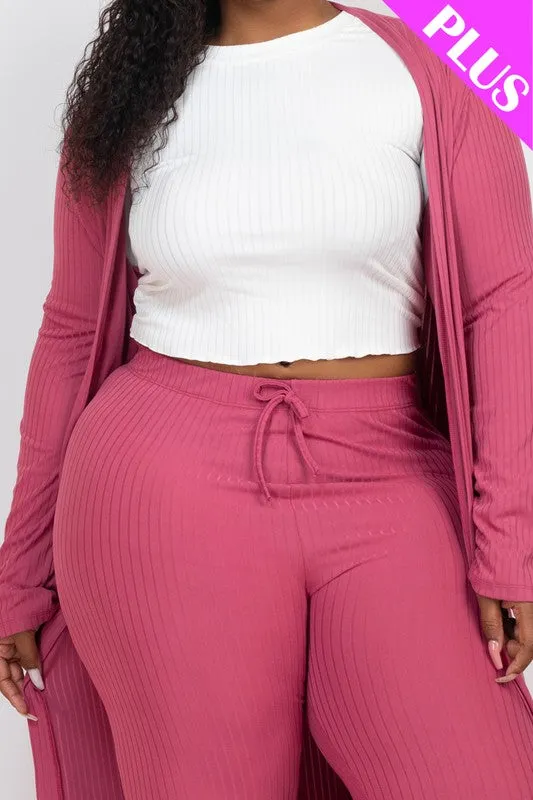 Women's Plus Size Ribbed Long Cardigan & Leggings 2-piece Set