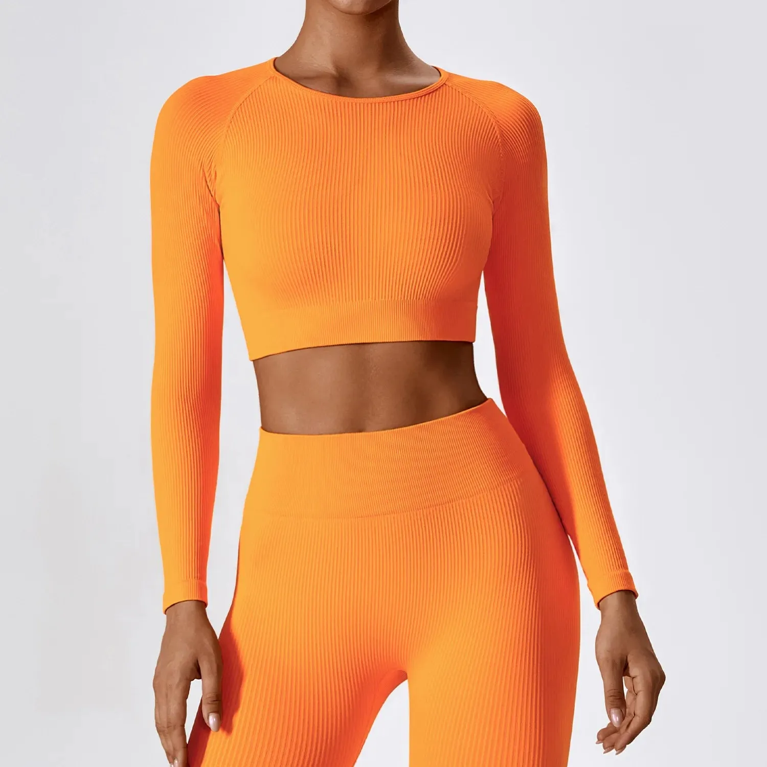 Women's Ribbed Long Sleeve Yoga Top: Workout Fitness Gym Sports Crop Shirt