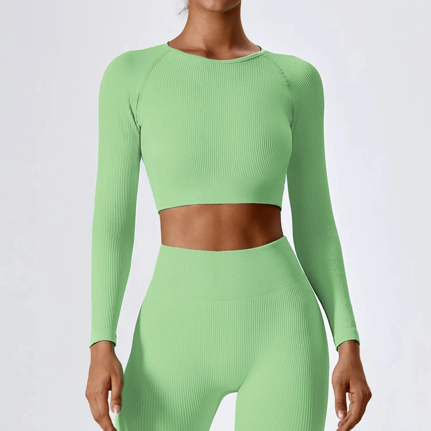 Women's Ribbed Long Sleeve Yoga Top: Workout Fitness Gym Sports Crop Shirt