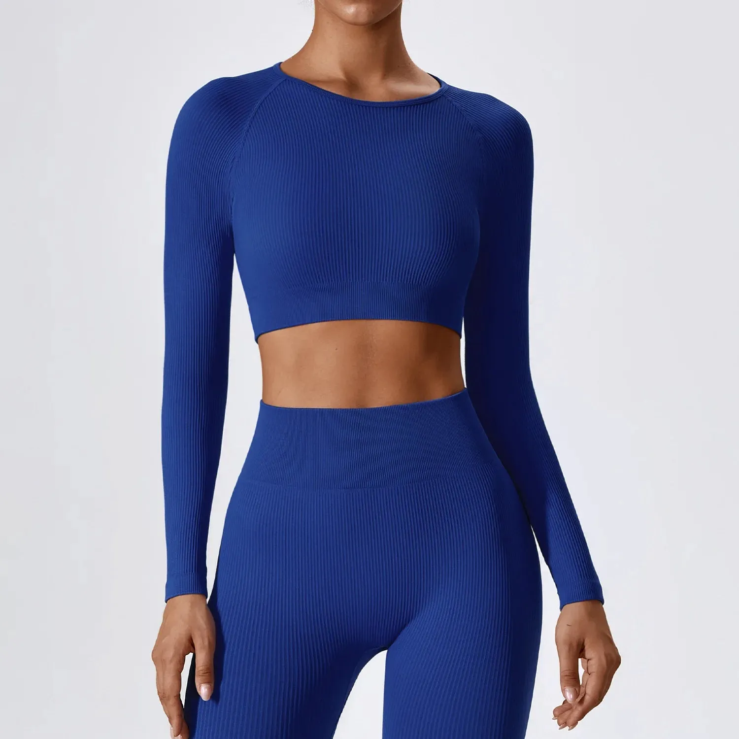 Women's Ribbed Long Sleeve Yoga Top: Workout Fitness Gym Sports Crop Shirt