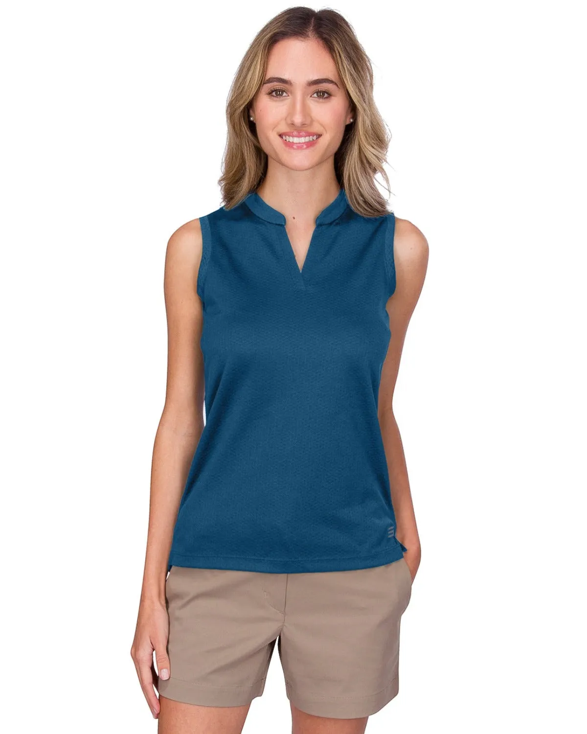 Women's Waffle-Textured Collarless Golf Polo