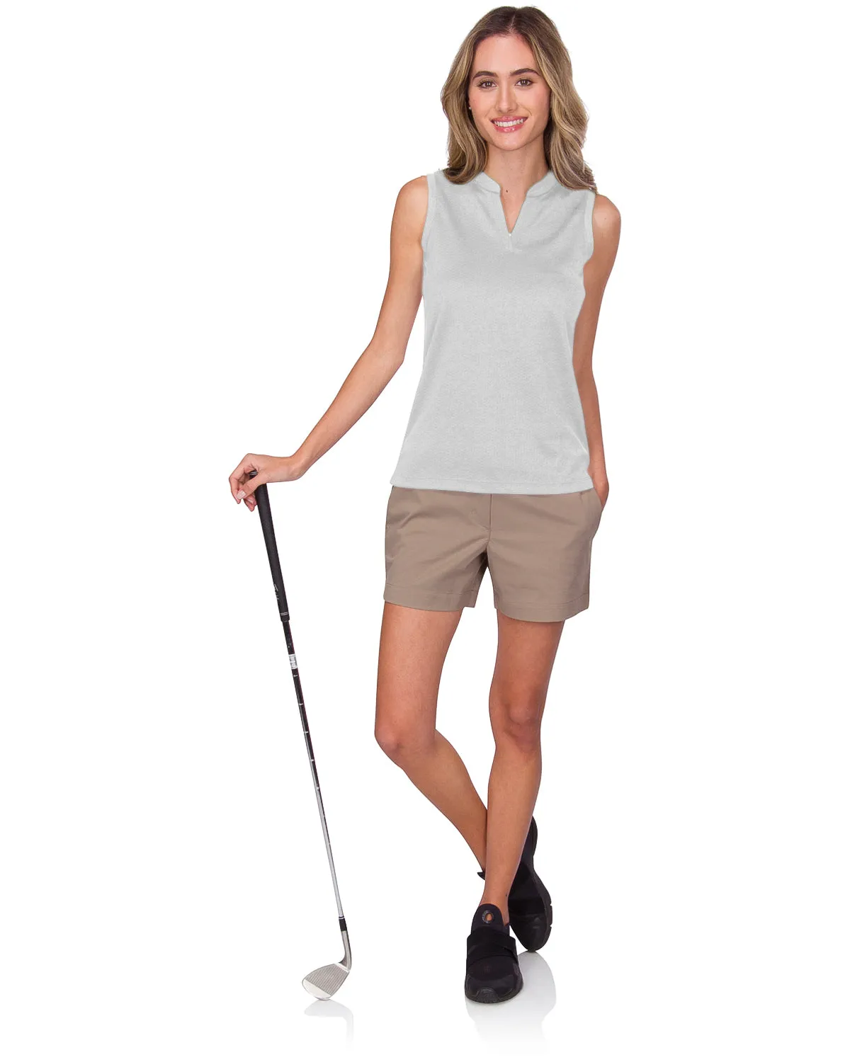 Women's Waffle-Textured Collarless Golf Polo