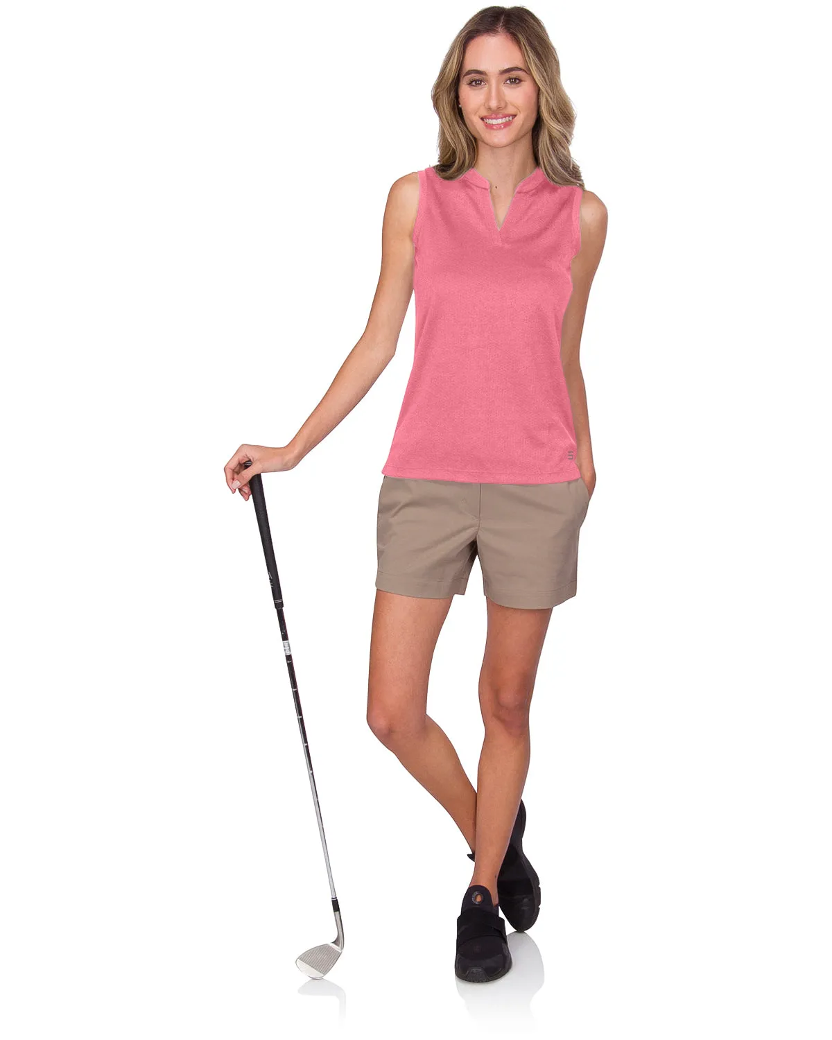 Women's Waffle-Textured Collarless Golf Polo