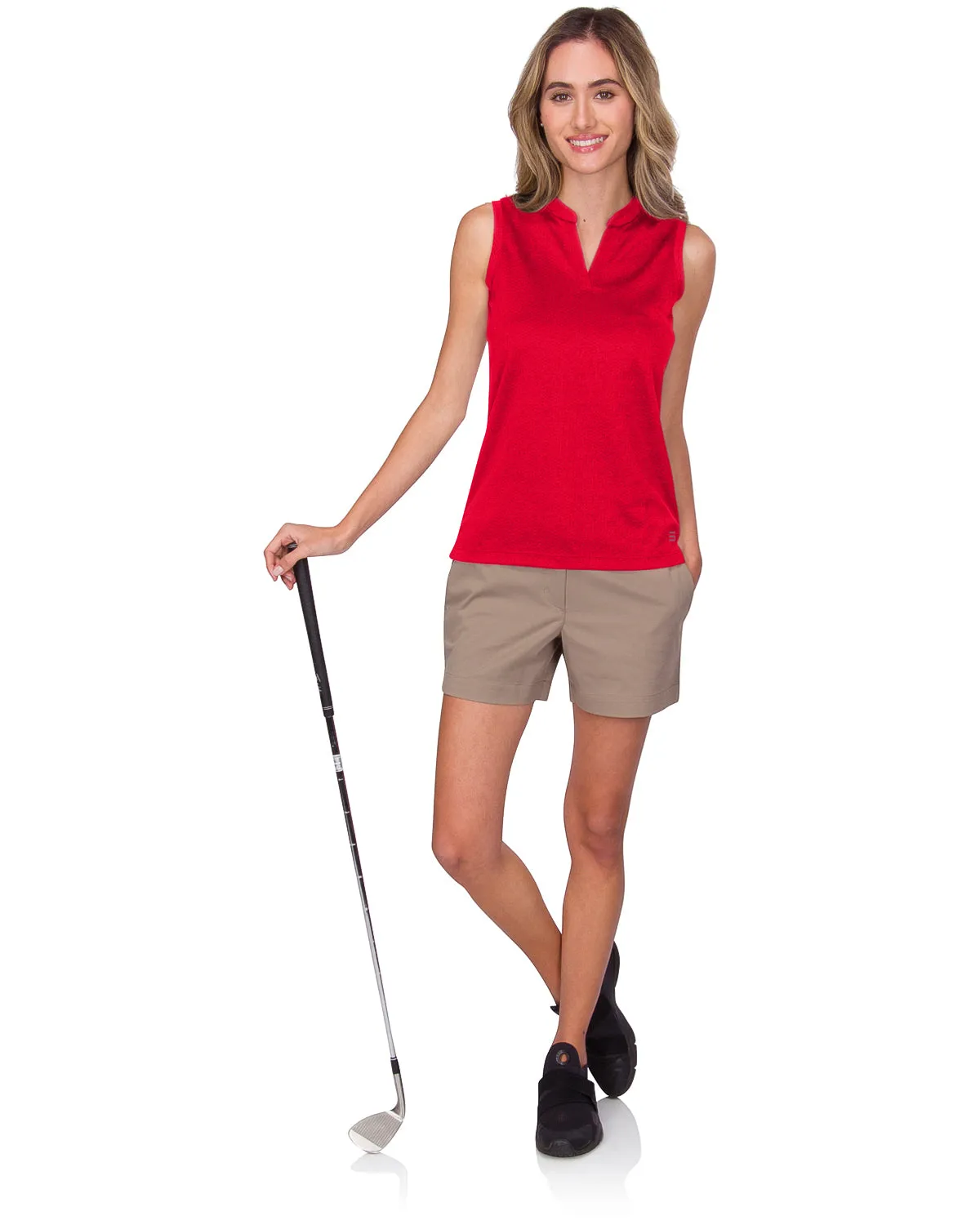 Women's Waffle-Textured Collarless Golf Polo