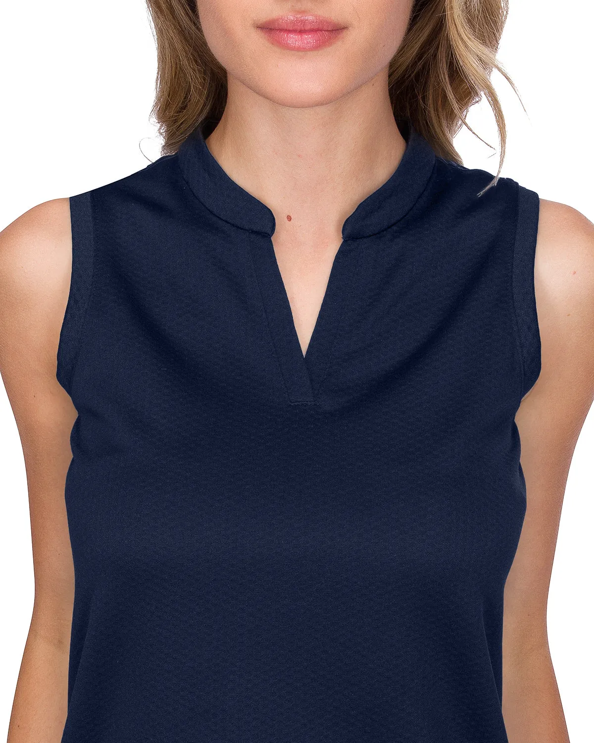 Women's Waffle-Textured Collarless Golf Polo