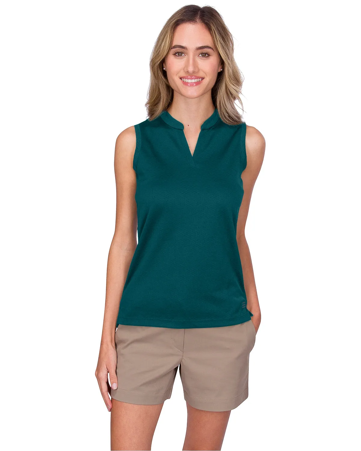 Women's Waffle-Textured Collarless Golf Polo
