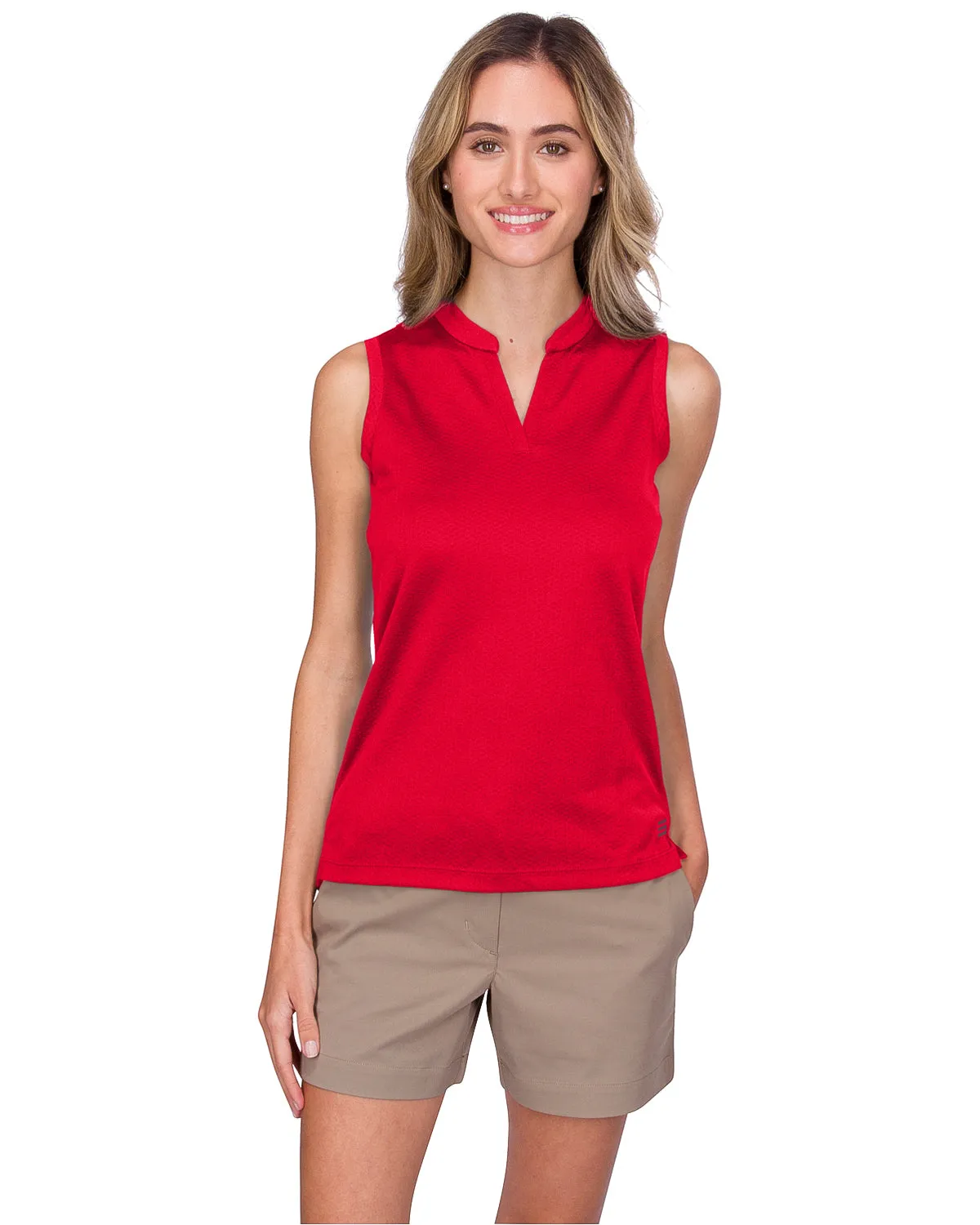Women's Waffle-Textured Collarless Golf Polo