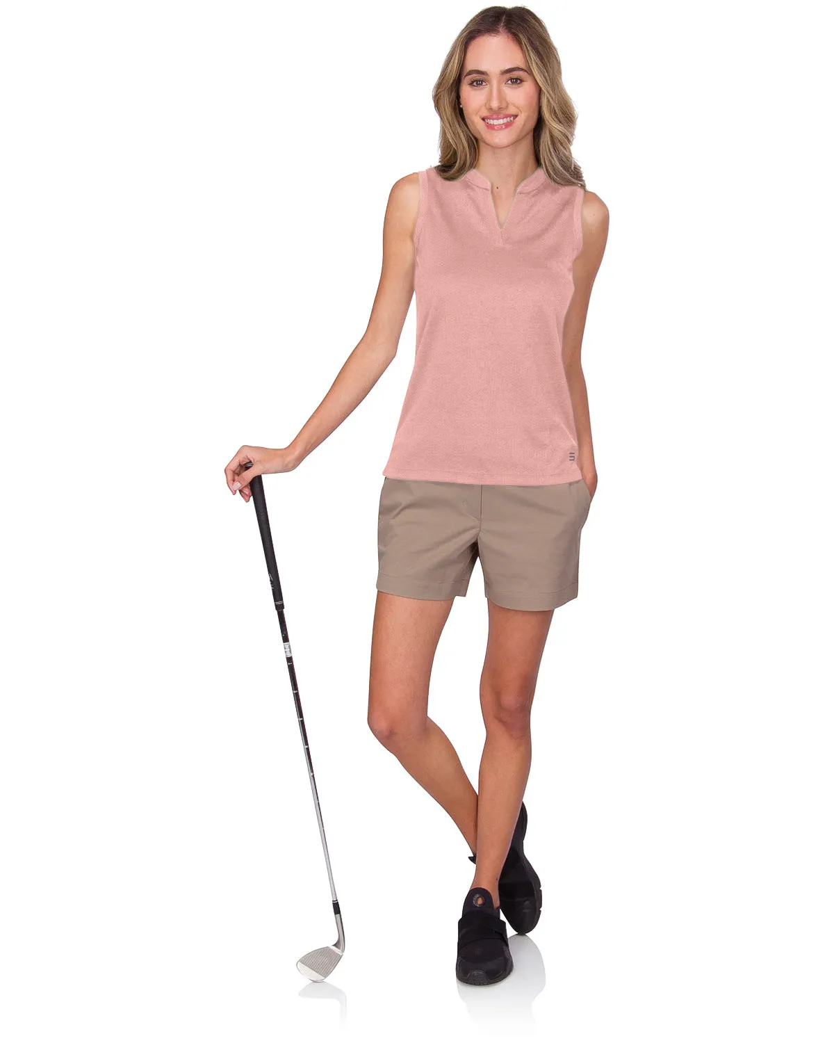 Women's Waffle-Textured Collarless Golf Polo
