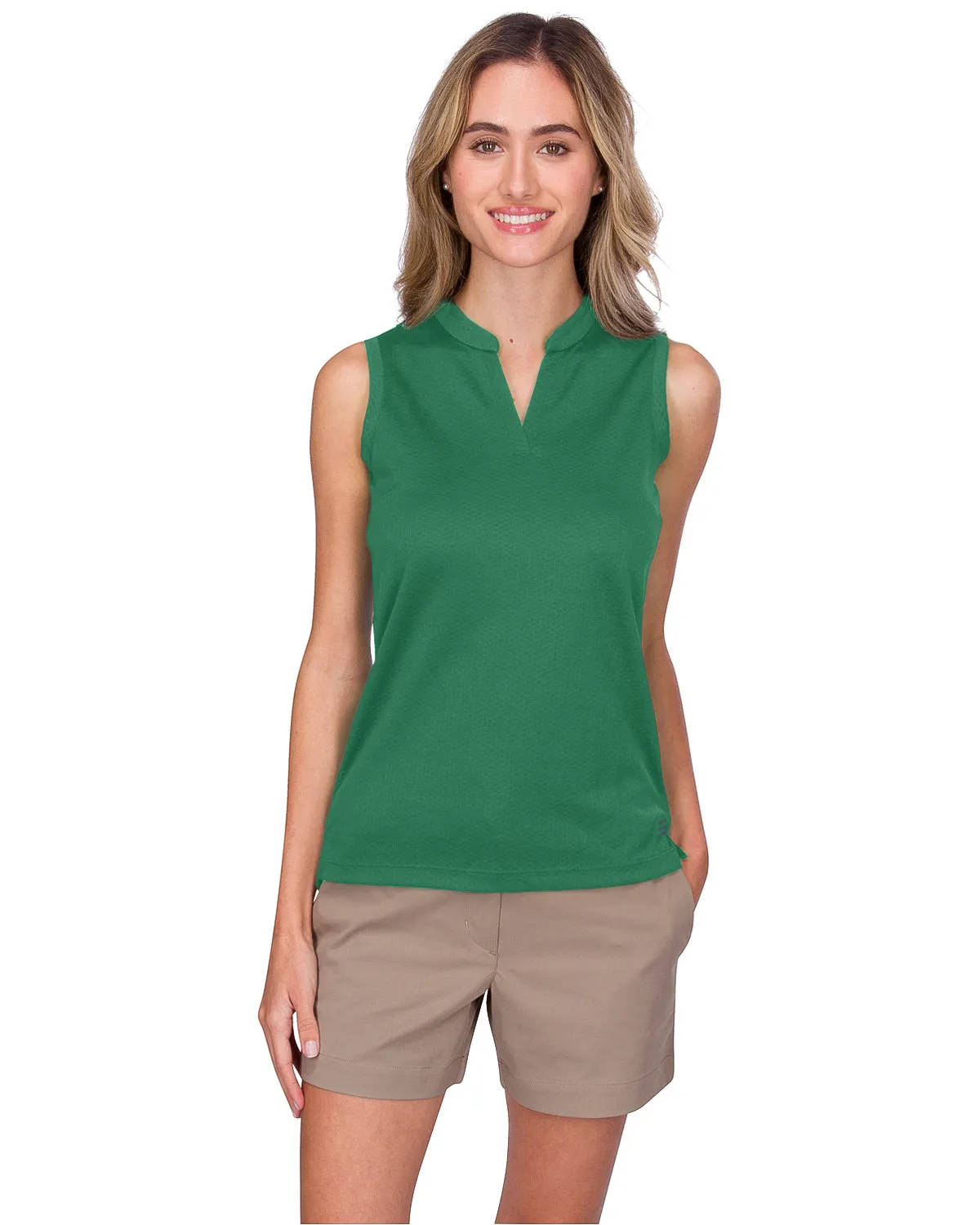Women's Waffle-Textured Collarless Golf Polo